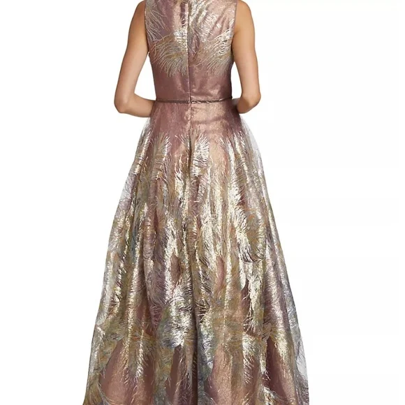 Rene Ruiz feathered fit flair gown